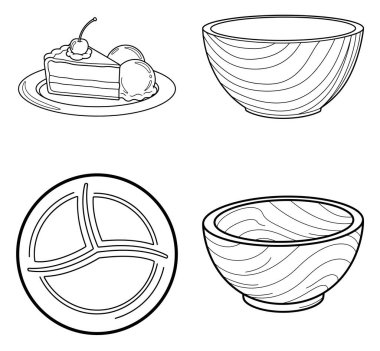 Tatlı tabağı bölünmüş iki tabak (124.000); basit boyama kitabı için çizgi çizimi