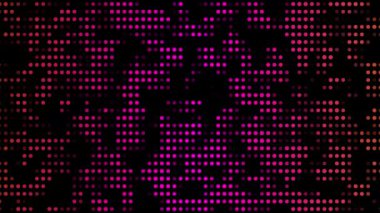 Animasyon soyut arka plan pembe ve turuncu noktalar 4K 'da bir ızgara desen döngüsünde sıralanmış.