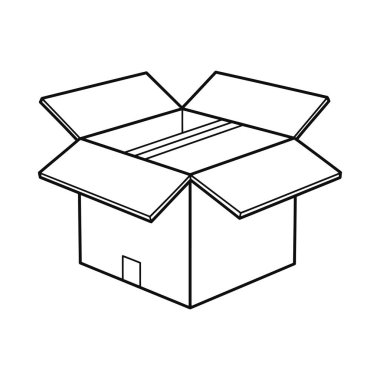 Açık bir karton kutunun basit bir taslağı. Nakliye, ambalaj, teslimat, taşınma ve depolama ihtiyaçlarını karşılamak için mükemmel. Bu çok yönlü resim hazırlık ve erişilebilirliği iletir.