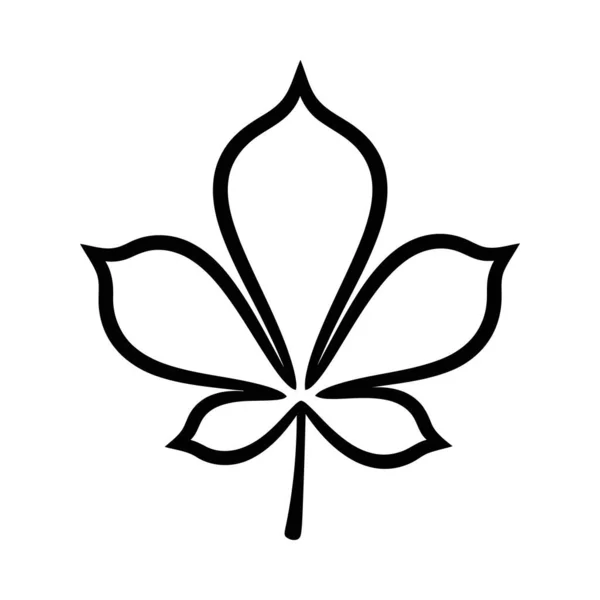 Temiz siyah çizgi sanatında yapılmış at kestanesi yaprağının minimalist vektör çizimi. Logolar, web tasarımı veya doğa temalı projeler için ideal, çok yönlü grafik elementler sunuluyor.