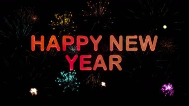Canlı havai fişeklerin gösterildiği muhteşem mutlu yeni yıl animasyonu
