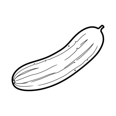 Sağlıklı beslenme temaları, yemek tarifleri veya vejetaryen tasarım projeleri için ideal, taze salatalığın minimalist siyah-beyaz çizgisi çizimi. Temiz, basit grafik.