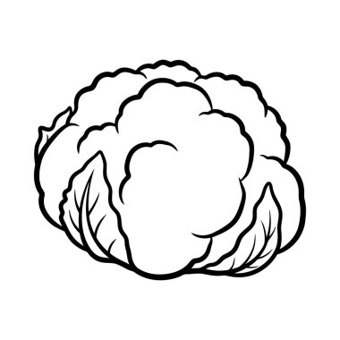 Taze bir karnabahar sebzesinin basit bir siyah beyaz tasviri. Bu temiz çizim sağlıklı yemek, yemek pişirme, grafik tasarımı ve eğitim içeriğini desteklemek için mükemmeldir..