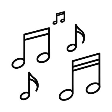 Basit siyah taslak simgeleri olarak tasvir edilen çeşitli müzik notaları. Müzikle ilgili projeler, arayüzler veya eğitim materyalleri, ses ve ritim iletimi için ideal.