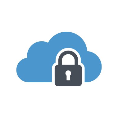 Mavi bir bulutu koruyan asma kilit içeren güvenli bir bulut bilgisayar ikonu, dijital depolama için veri koruması, mahremiyet ve siber güvenliği simgeliyor. Teknoloji ve bilişim kavramları için ideal.