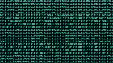 Dinamik dijital ikili kod ızgarası animasyonu soyut teknoloji kavramlarıyla sorunsuzca akıyor