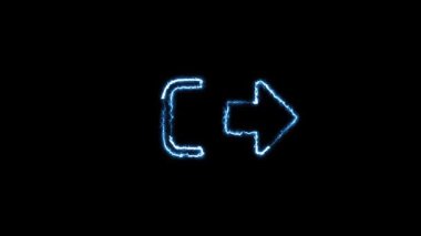 Canlandırılmış neon mavi işaret simgesi ok ve elektrik ışıltısı efektli