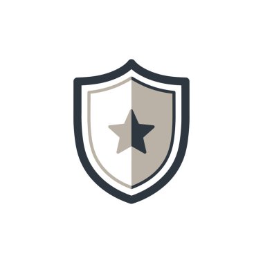 Bu görüntüde kalın koyu kenarlı stilize edilmiş bir kalkan var. Kalkanın iç yüzeyi dikey olarak ikiye bölünmüş. Sol yarısı açık beyaz renkte, sağ yarısı ise soluk bej ya da taupe renginde. Kalkanın ortasında da bir...