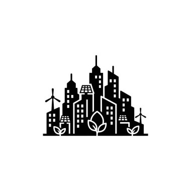 Yenilenebilir enerji kaynaklarıyla çevre dostu şehir manzarası çizimi