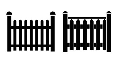 Mülk sınırları için iki geleneksel çit tasarımlı siyah siluet simgesi seti