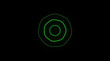 Siyah arkaplanda, enerji ve dijital sanatı sembolize eden soyut yeşil yüzükler..