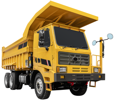 Öndeki sarı damperli kamyon