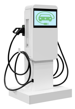 Beyaz elektrikli araç şarj aletini çalıştır.