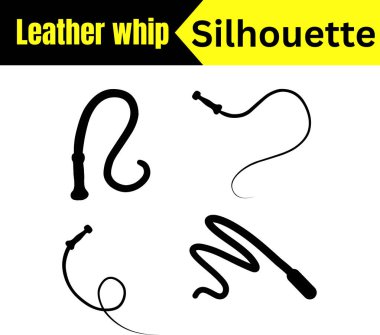 Deri kırbaç siluet vektör seti Bullwhip ve batı binicilik ekipmanları simgeleri ile