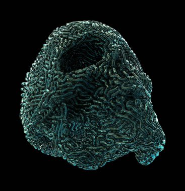 Siyah arka planda izole edilmiş cam oyulmuş Kafatası