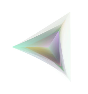 Şeffaf arkaplan üzerinde yumuşak katmanlı yüzleri ve ince tonal düzlemleri olan saydam gradyan dörtyüzlü..