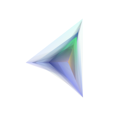 Şeffaf bir arkaplan üzerinde katmanlı yumuşak renk geçişleri olan üçgen prizma.