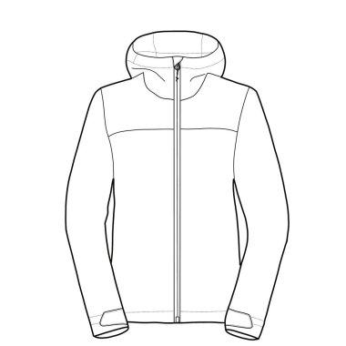 Unisex su geçirmez ceket teknik moda tasviri çizim şablonu, cep, ön, unisex CAD modeli. Beyaz bir arkaplanda izole edilmiş