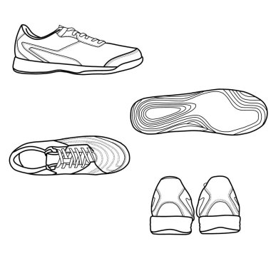 Bir çift futsal ayakkabı. Çizim çizimi, beyaz arkaplanda izole edilmiş vektör.
