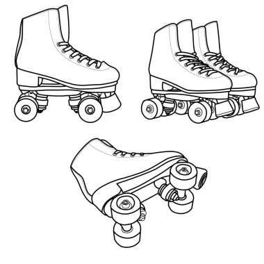 Paten ekipmanları beyaz arka planda izole edilir. Taslak vektör illüstrasyonu.
