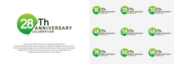 anniversary logo style vector sets. green circle and white number for celebration
