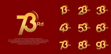 Yıldönümü logotip vektörü seti, özel gün kutlamaları için altın rengi kullanılabilir