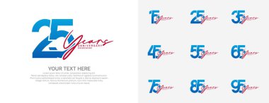 Kutlama olayı için yıl dönümü logosu vektör dizaynı, mavi ve kırmızı renk