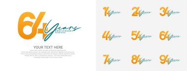 Kutlama olayı için yıldönümü logosu vektör dizaynı, turuncu ve mavi renk