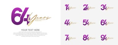 Kutlama olayı için yıldönümü logosu vektör tasarımı, mor ve altın rengi