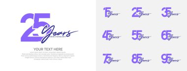 Yıldönümü logosu, kutlama olayı için vektör dizaynı, mor renk