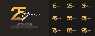 Kutlama etkinliği için yıldönümü logosu vektör tasarımı, altın ve gümüş rengi