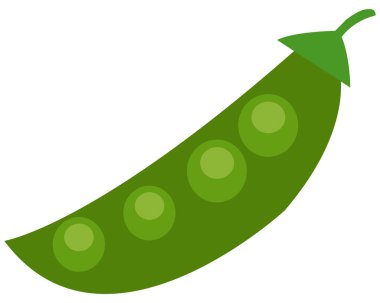 PrintFresh green pea vector illustration in flat design style. Simple and clean drawing of pea pod with green color palette, isolated on white background. Perfect for healthy food design, vegetarian recipes, grocery icons, farm product labels.