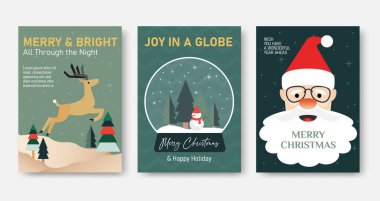 Ren geyiği, kardan adam ve Noel Baba gibi neşeli tasarımların yer aldığı bayram kartları neşe ve sıcaklık yaymak için mükemmeldir.