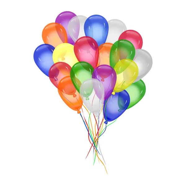 白い背景に孤立したヘリウム気球の束 幸せな誕生日 記念日の休日の招待のためのお祭り色の風船 パーティーの装飾 バレンタインデーやお祝いイベントのデザイン ストックベクトルイラスト — ストックベクタ