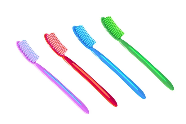 Set Toothbrushes Different Colors Isolated White Background Nylon Bristles Plastic — Stock Vector