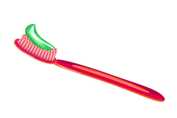 Cepillo Dientes Rojo Con Icono Pasta Dientes Aislado Sobre Fondo — Vector de stock