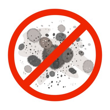 Beyaz arka planda küf izine rastlanmadı. Antibakteriyel ürünler için kalıp simgesini durdur. Basit düz yuvarlak siluet piktogram. Yoğunlaşma, rutubet, yüksek nem ve solunum sorunları. Kırmızı yasaklama işareti. Stok vektör illüstrasyonu