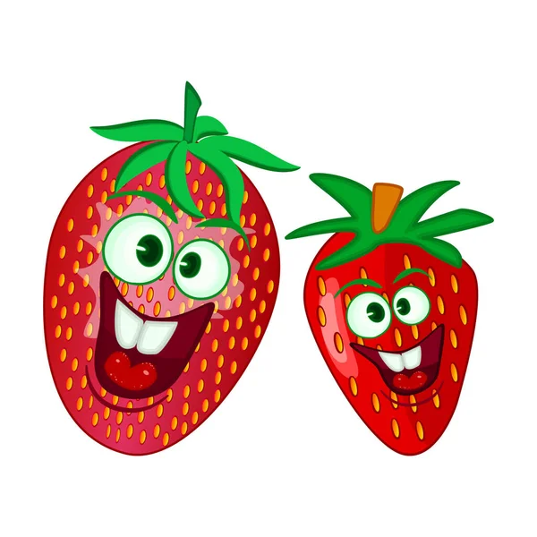 可爱的草莓在白色背景上被分离出来 卡通水果与滑稽的脸 夏天水果或浆果的特征 红熟的草莓味 开朗的吉祥物 大大的眼睛 种群矢量说明 — 图库矢量图片