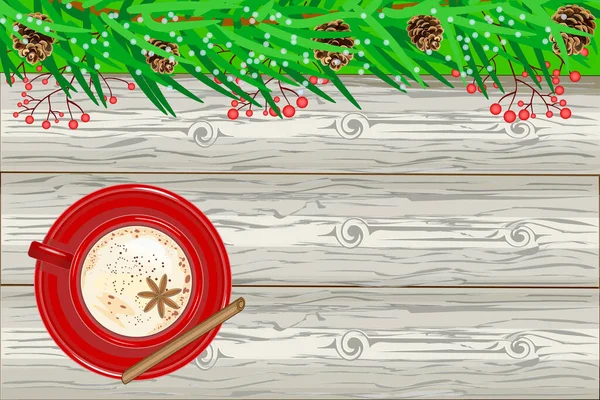 Noël Nouvel Bois Vue Dessus Fond Avec Branche Sapin Lait — Image vectorielle