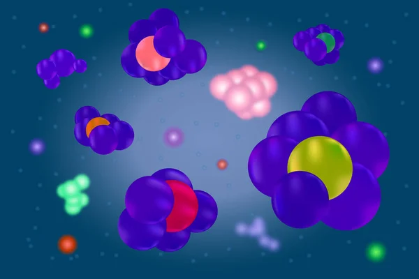 Molécules Fond Bleu Fond Abstrait Avec Des Atomes Colorés Conception — Image vectorielle