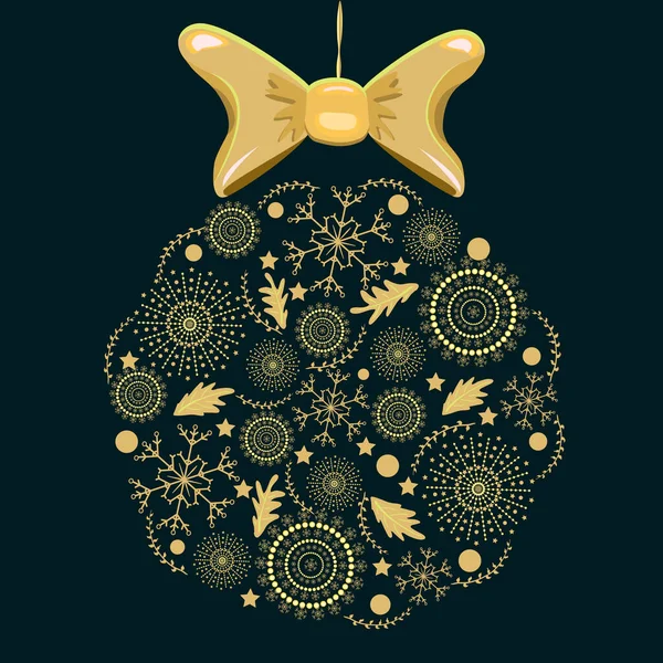 Natal Ornamento Dourado Pendurado Isolado Fundo Escuro Bola Natal Criativa — Vetor de Stock
