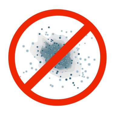 Beyaz arka planda küf izine rastlanmadı. Antibakteriyel ürünler için kalıp simgesini durdur. Basit düz yuvarlak siluet piktogram. Yoğunlaşma, rutubet, yüksek nem ve solunum sorunları. Kırmızı yasaklama işareti. Stok vektör illüstrasyonu