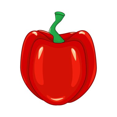 Paprika beyaz arka planda izole edilmiş. Macar taze kırmızı biber sebzesi, sağlıklı yemek, baharat. Tatlı İspanyol biberi. Tüm kapsicum çan simgesi. Taze organik sebze. Çiftlik pazarı ürünü. Stok vektör illüstrasyonu