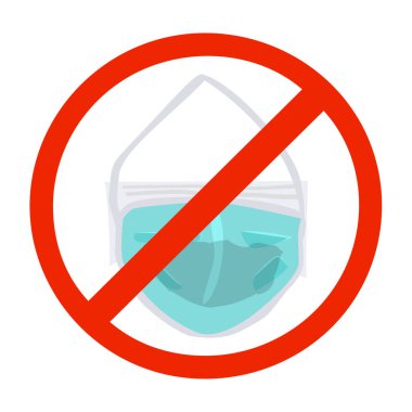 Kirli yüz maskesi işareti beyaz arkaplanda izole edilmiş. Tıbbi maskenin tekrar kullanıldığına dair kırmızı uyarı işareti. Nemli, kirli ya da hasarlı maskeler kullanmayın. Düz dizayn. Sağlık kavramları. Stok vektör illüstrasyonu