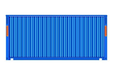 Nakliye ve taşıma işleri için kargo konteynırı beyaz arka planda izole edildi. Sevkiyat depolama ve nakliye malları ve hammadde için mavi nakliye konteynırı. Stok vektör illüstrasyonu