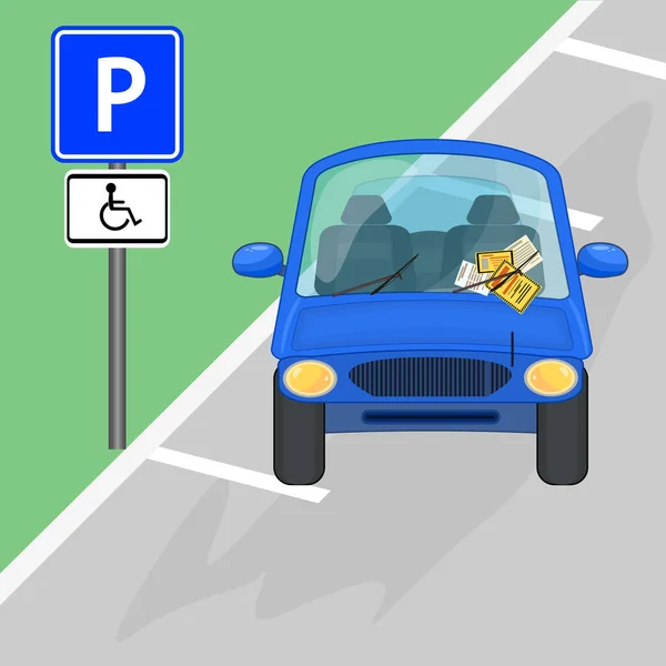 Parcheggio Auto Nel Parcheggio Disabili Multa Multa Violazione Parcheggio Posto — Vettoriale Stock