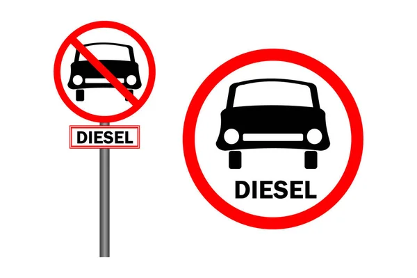 Segnale Stradale Nessuna Auto Diesel Isolata Sfondo Bianco Segnale Divieto — Vettoriale Stock