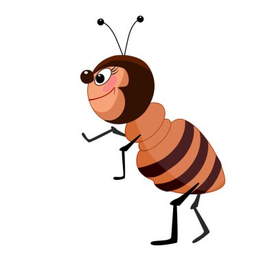 Çizgi karınca beyaz arka planda izole edildi. Sevimli böcek karakteri. Komik, güzel böcek ikonu. Şirin, küçük bir karıncanın sevimli renkli kawaii 'si. Doğa ve çalışkanlık sembolü. Stok vektör illüstrasyonu