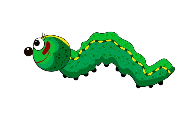 Caterpillar Izolat Fundal Alb Caractere Mascotă Verde Grub Draguta Larva — Vector de stoc