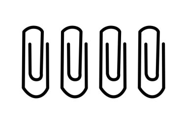 Paper clip icon or logo isolated on white background. Silhouette of office document fastener. Paperclip attachment symbol or pictogram. Stationery supply simple flat design sign. Stock vector illustration